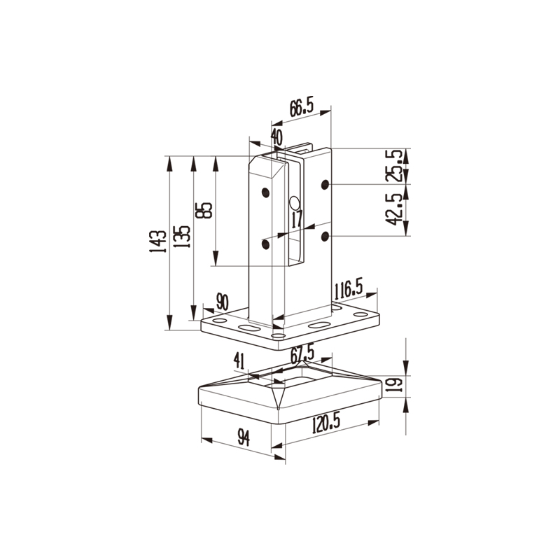 90 Degree 2 for 1 Square Glass Spigot Structure