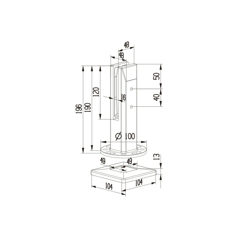 Square Base Round Post Glass Spigot Structure