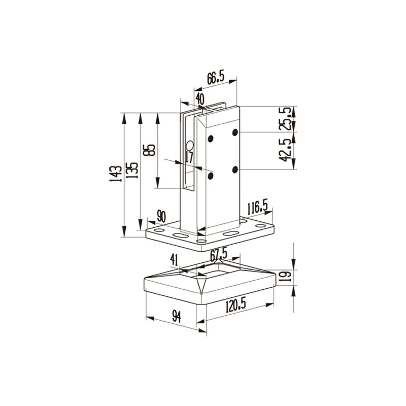 180° 2 for 1 Square Glass Spigot Structure