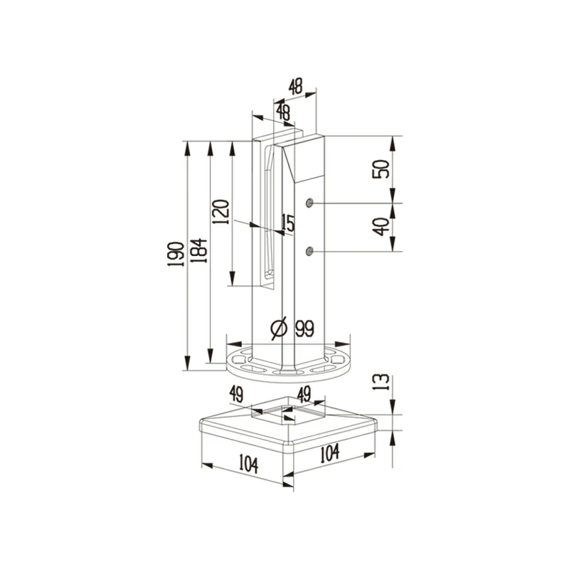 Square Base Round Post Glass Spigot Structure