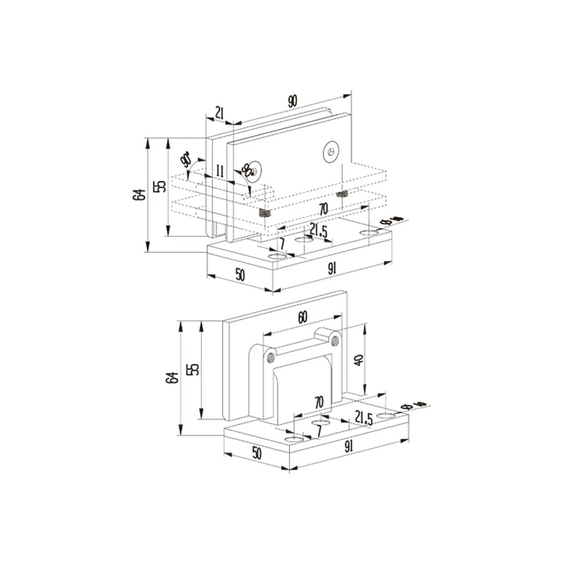 Shower Hinges Glass to Wall Structure
