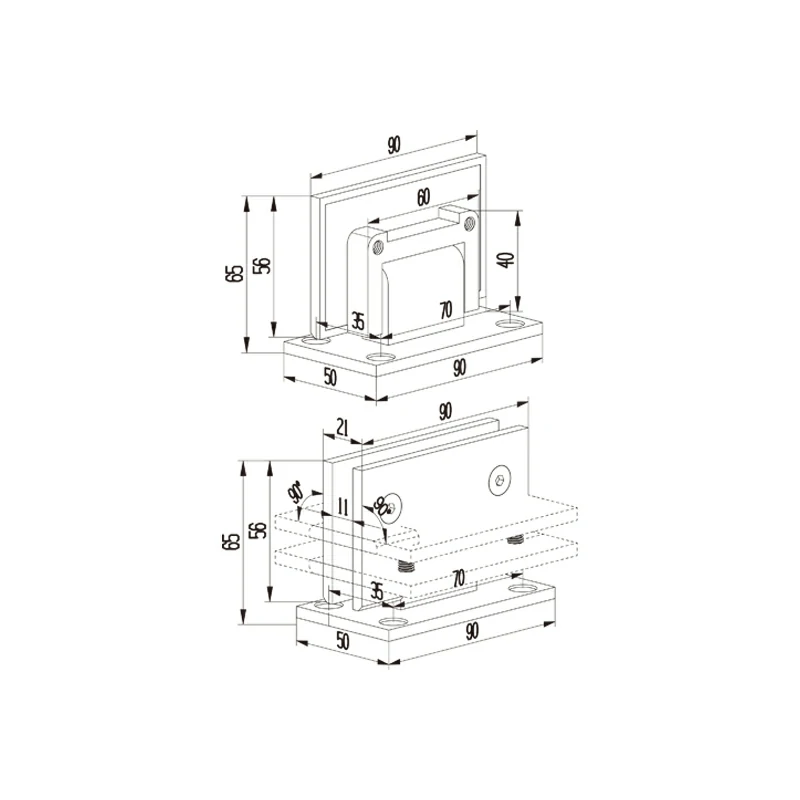 Frameless Shower Door Hinges Structure