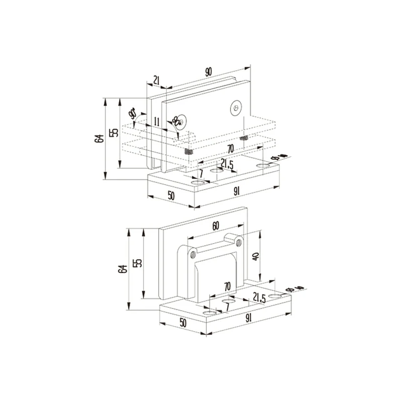 Glass Shower Door Hinges Structure