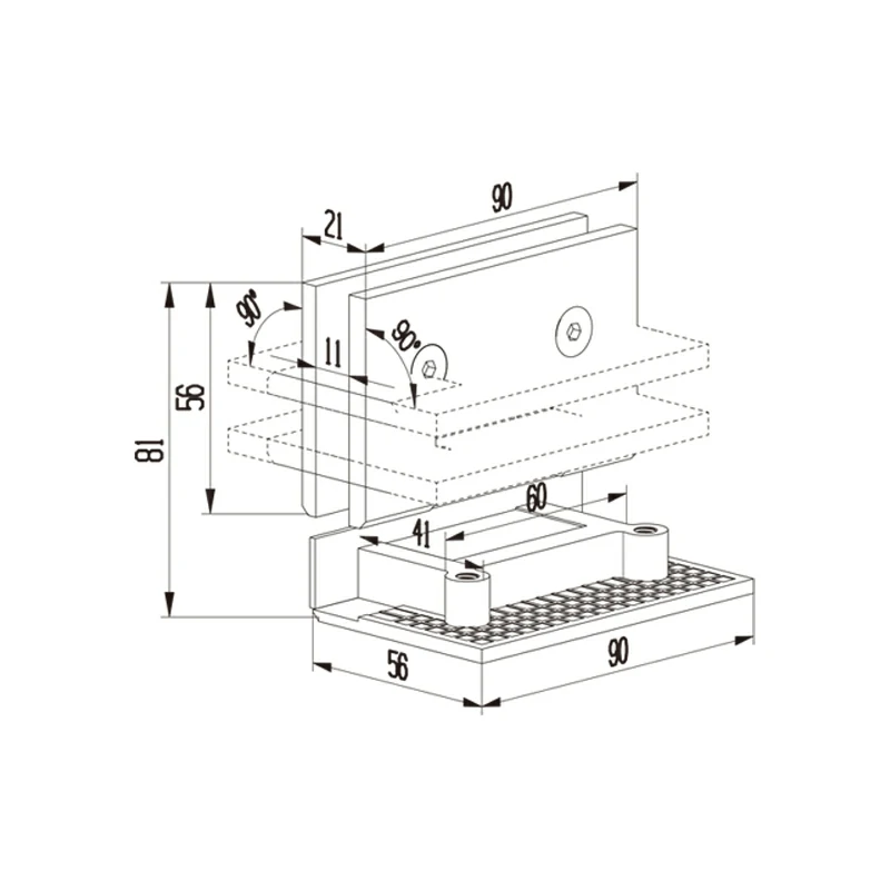Glass to Glass Shower Hinge 90 Degree Structure