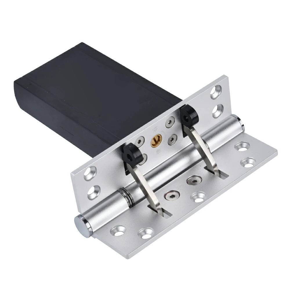 Side view of heavy-duty hydraulic hinge structure showing the buffer cylinder.