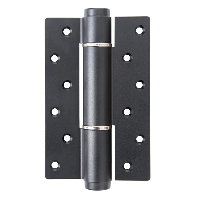 Heavy-duty black hinge with silent soft-closing buffer for residential doors.