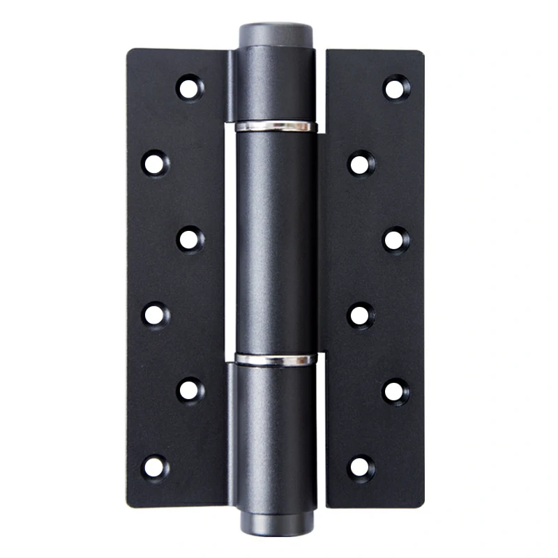 Matte black hydraulic butt hinge featuring automatic self-closing mechanism.