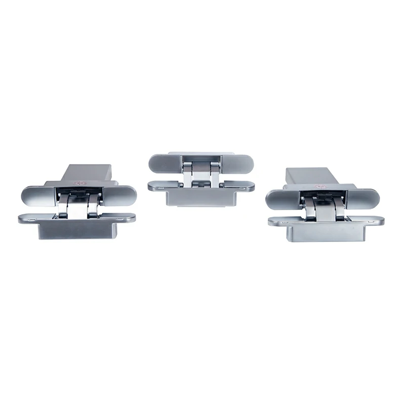 Silver concealed door closer hinge kit for seamless modern interior design.