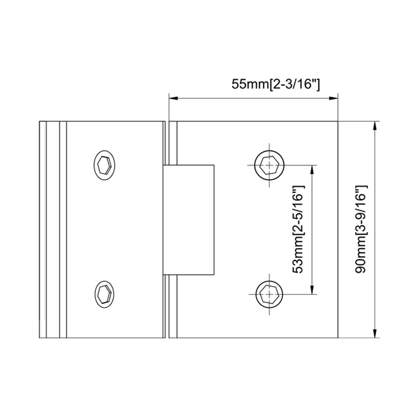 135° Glass to Glass Shower Door Hinges Size
