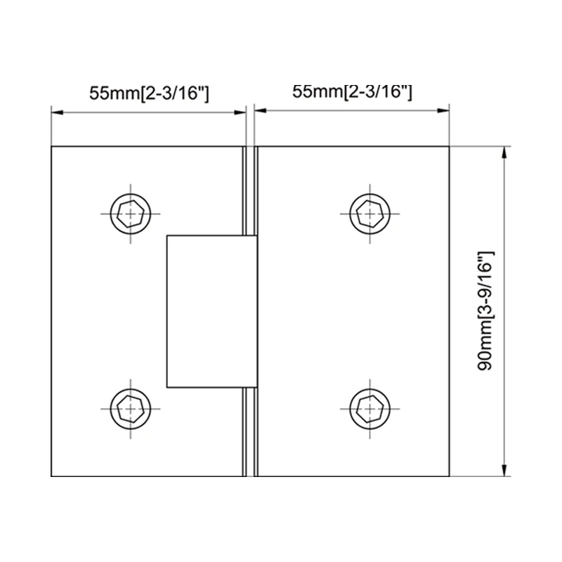 180° Glass to Glass Square Profile Shower Door Hinges Size