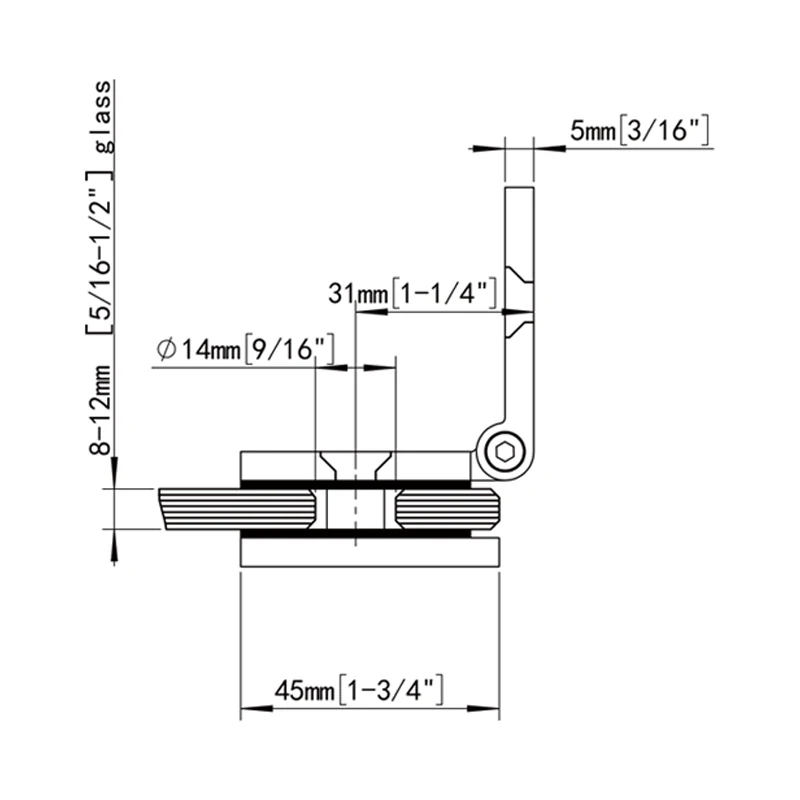 90° Adjustable Wall Mount Radius Corners Profile Glass Clamp Size
