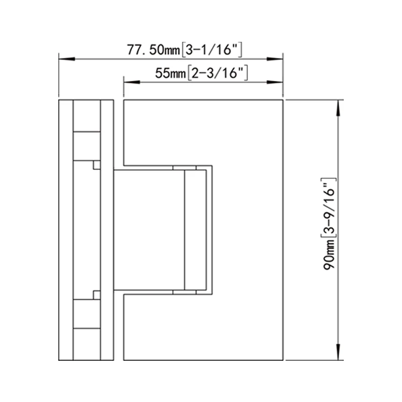 90°Glass to Glass Shower Door Hinges H1ZB90 Size