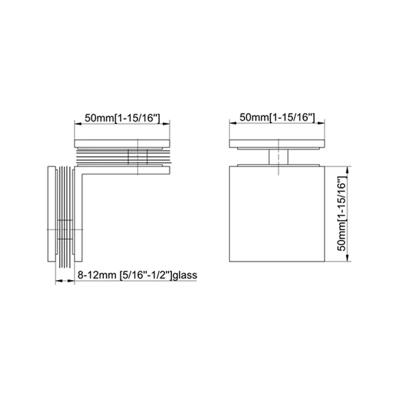 90°Glass to Glass Square Wall Mount & Glass Clamp Size
