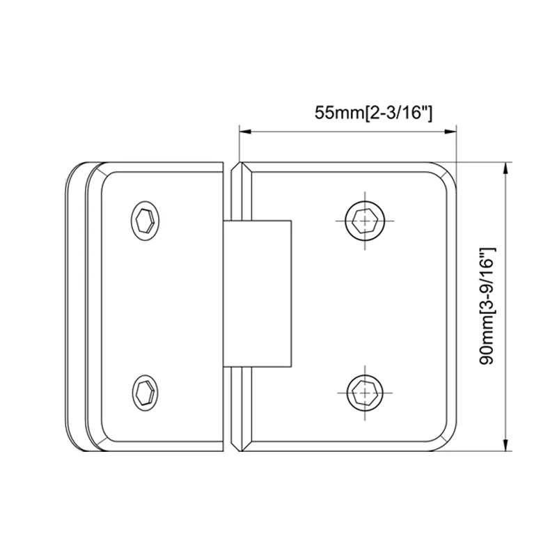 Beveled Profile 135°Glass to Glass Shower Door Hinges Size