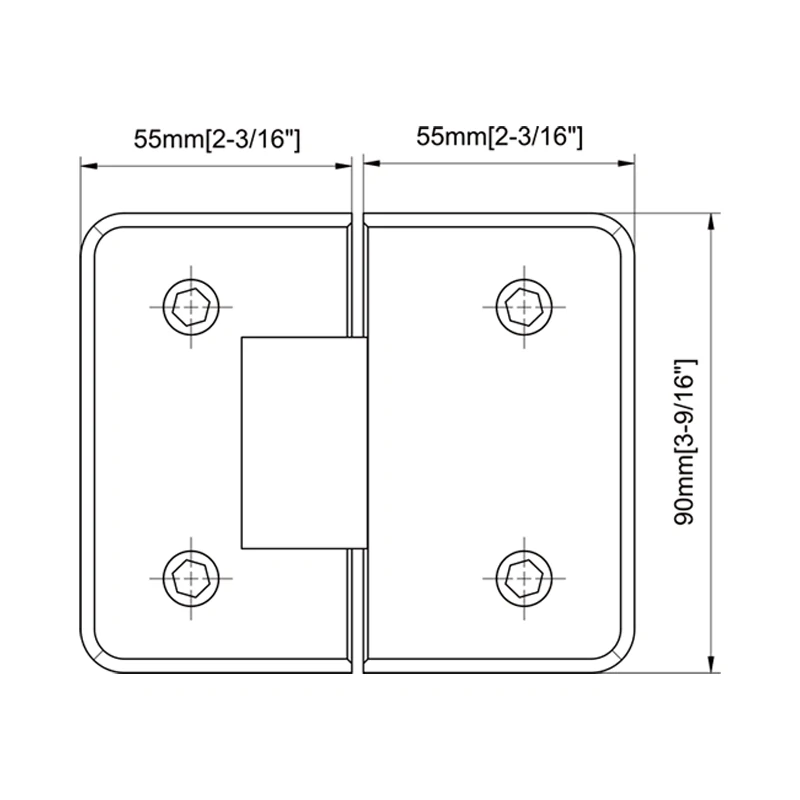 Beveled Profile 180°Glass to Glass Shower Door Hinges Size