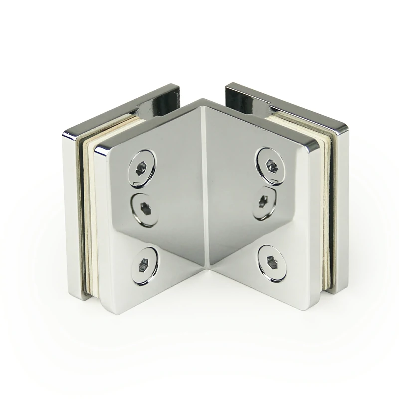 Beveled Profile 90° Glass to Glass Square Wall Mount & Glass Clamp