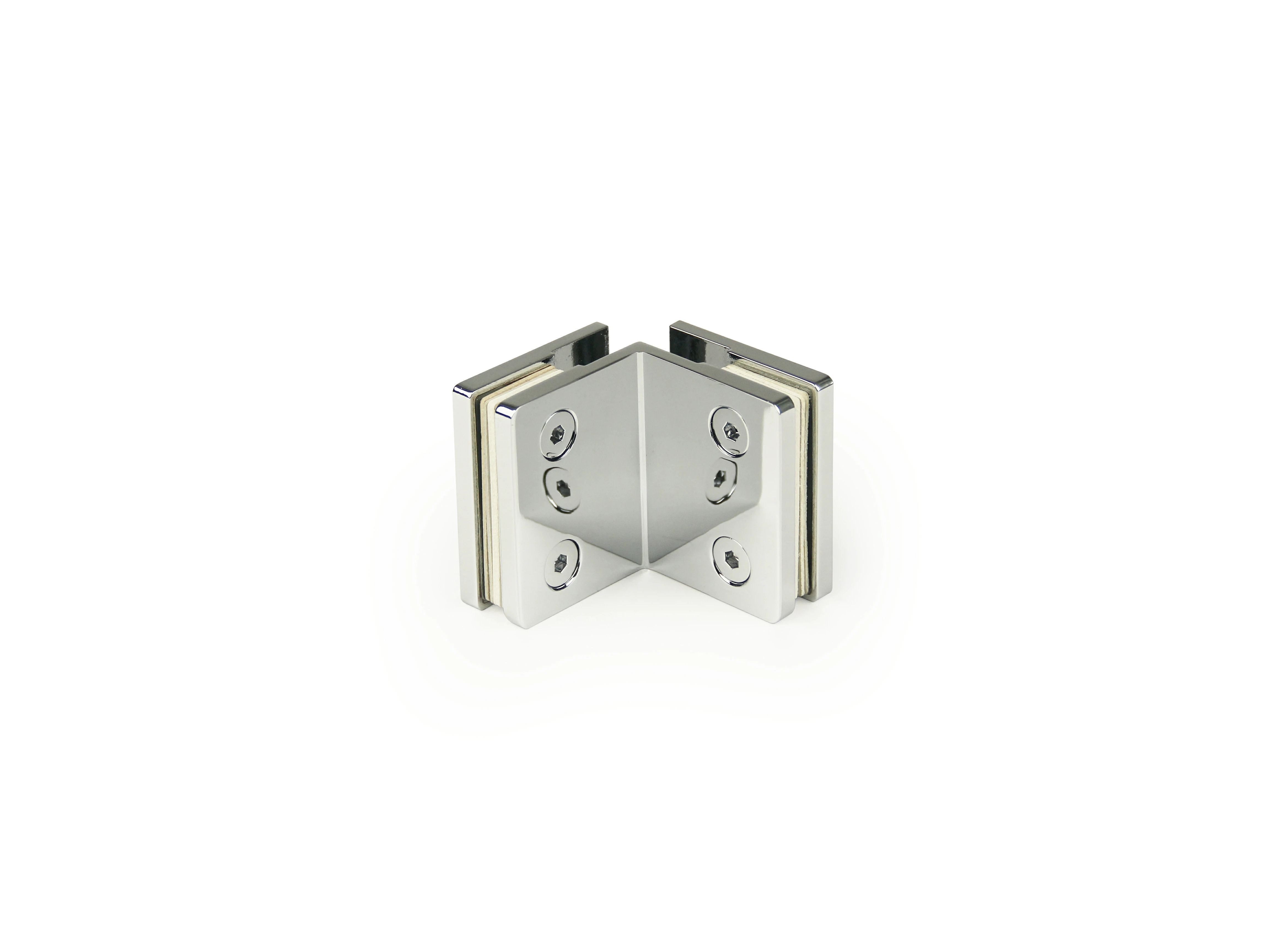 Beveled Profile 90° Glass to Glass Square Wall Mount & Glass Clamp