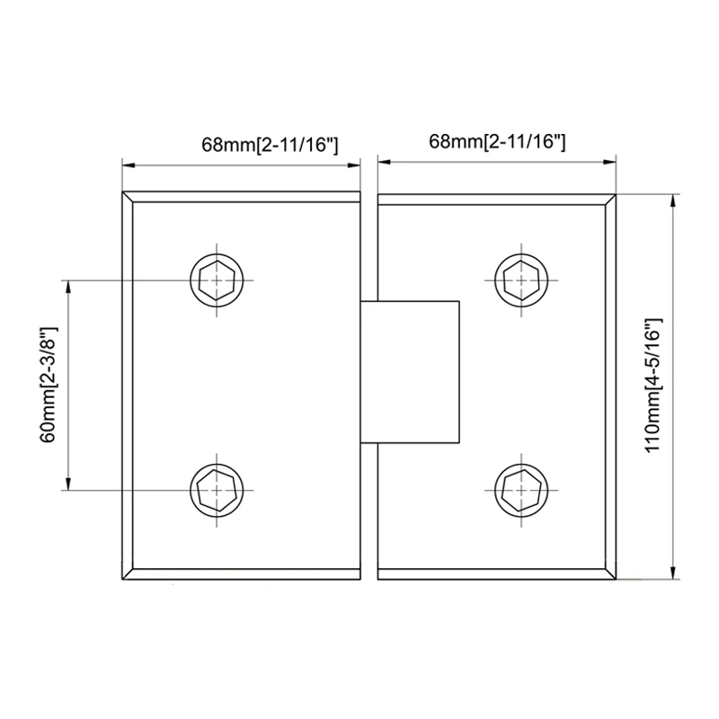 Beveled Profile with Covers Glass to Glass 180°Square Profile Shower Door Hinges Size