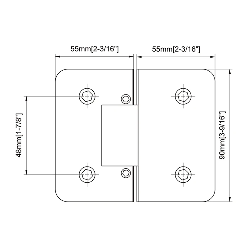 Beveled Profile with Covers Glass to Glass 180°Square Profile Shower Door Hinges Size