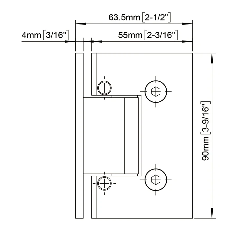 Black Adjustable Allen Set Screws Square Profile Glass to Wall Shower Door Hinges Size