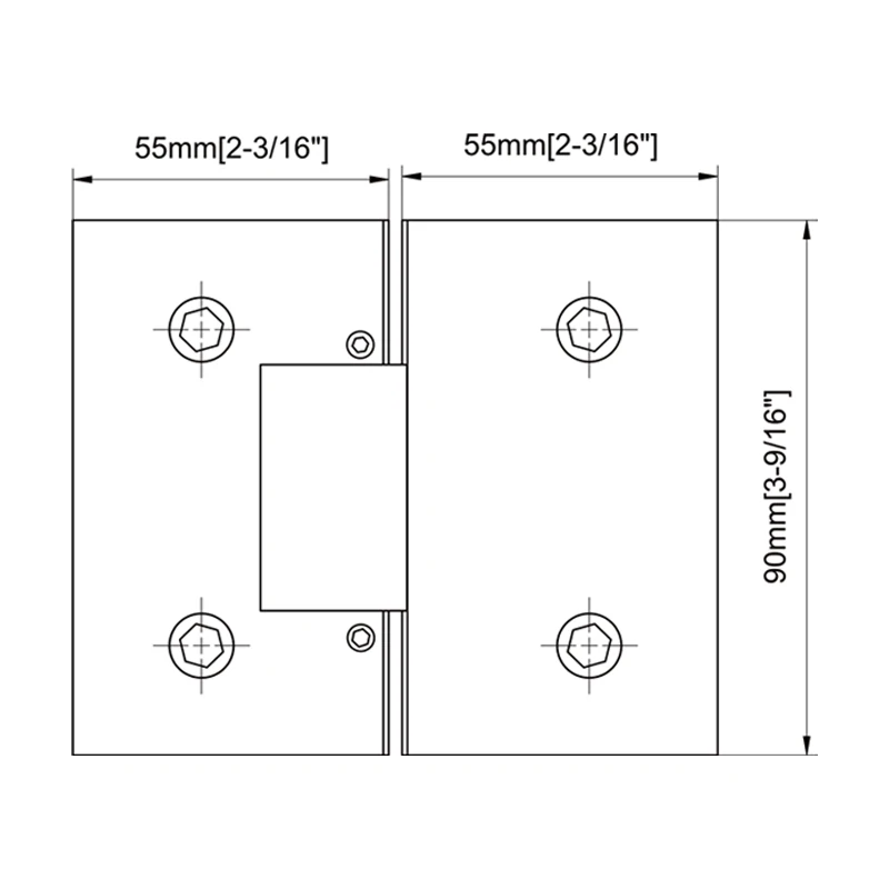Black Beveled Profile with Covers Glass to Glass 180°Square Profile Shower Door Hinges Size