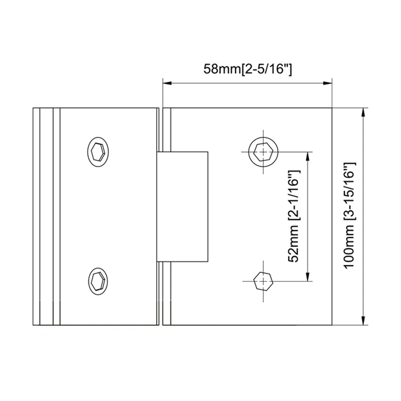Black Square Profile 135°Glass to Glass Shower Door Hinges Size