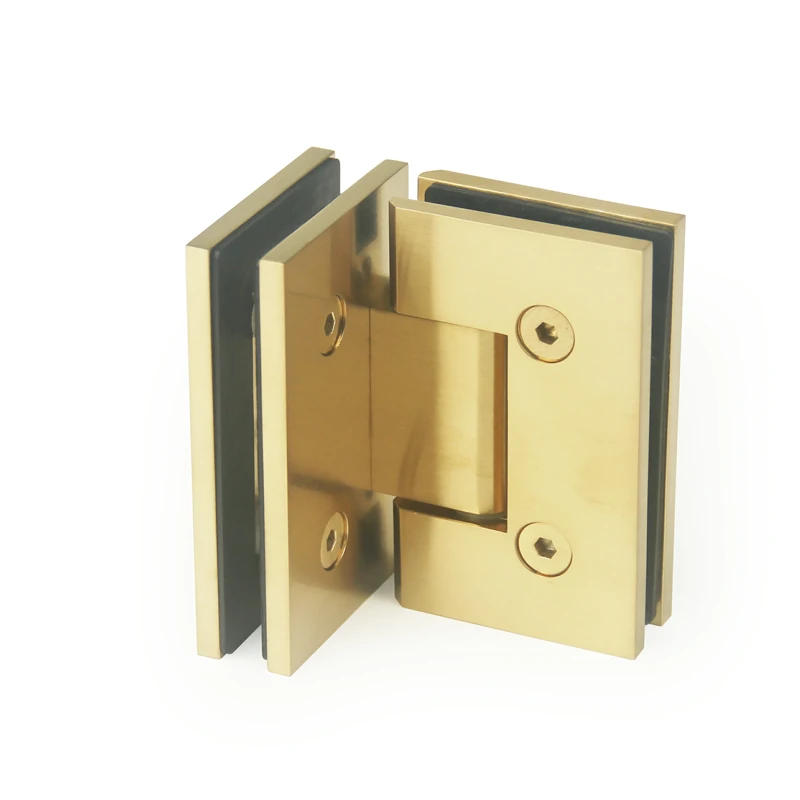 H14-Series Gold Adjustable Allen Set Screws Glass to Glass 90°Square Profile Shower Door Hinges