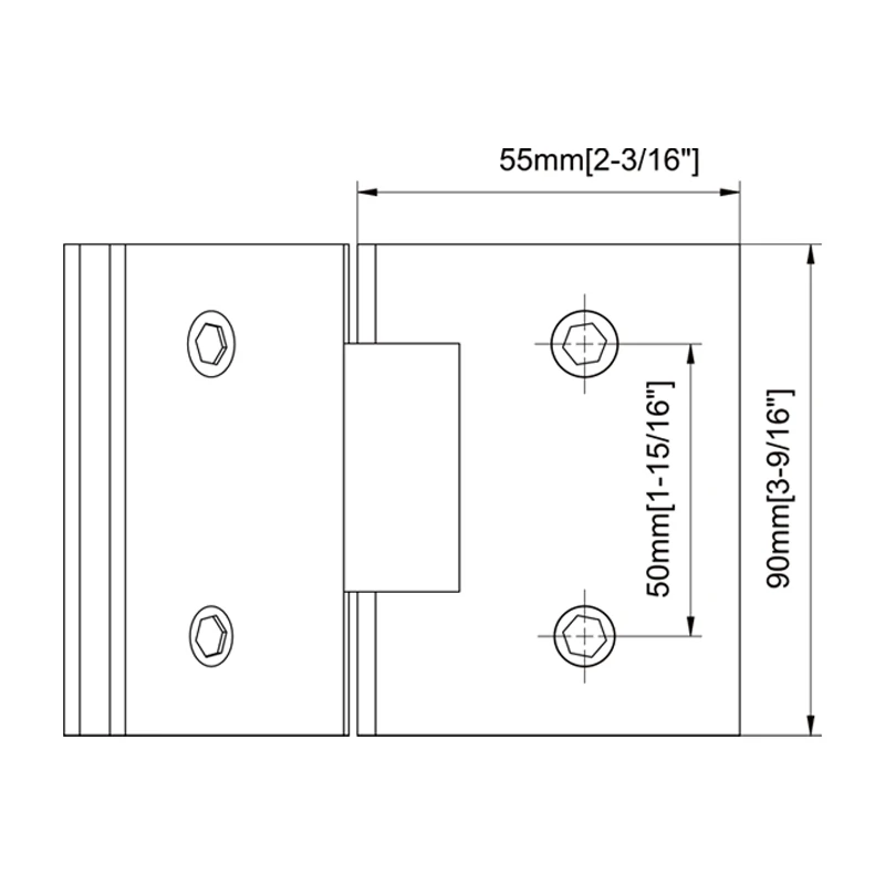 Gold Beveled Profile with Covers Glass to Glass 135°Square Profile Shower Door Hinges Size
