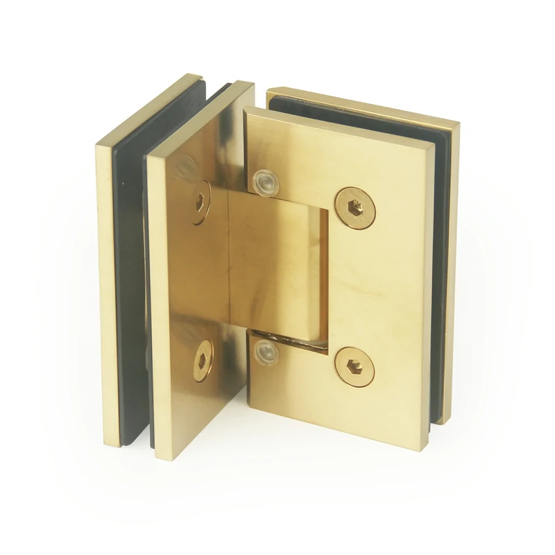 H14-Series Gold Beveled Profile with Covers Glass to Glass 90° Square Profile Shower Door Hinges