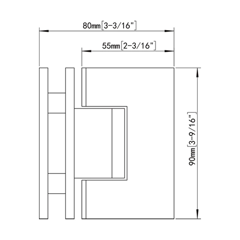 Gold Beveled Profile with Covers Glass to Glass 90°Square Profile Shower Door Hinges Size