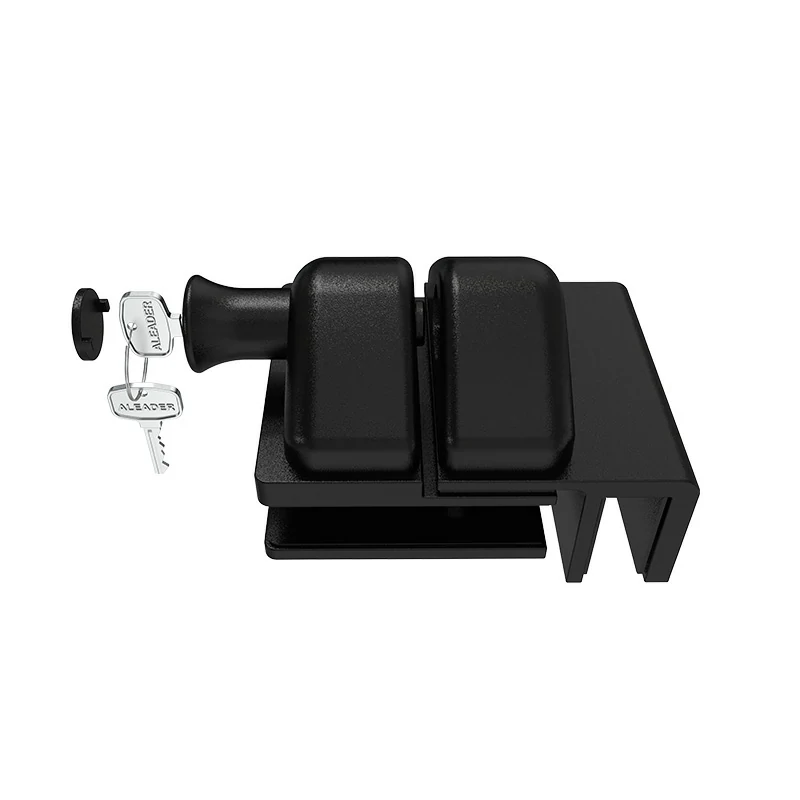 Loquet de porte en verre en métal moulé noir avec cylindre de serrure à clé intégré pour une sécurité accrue au bureau.