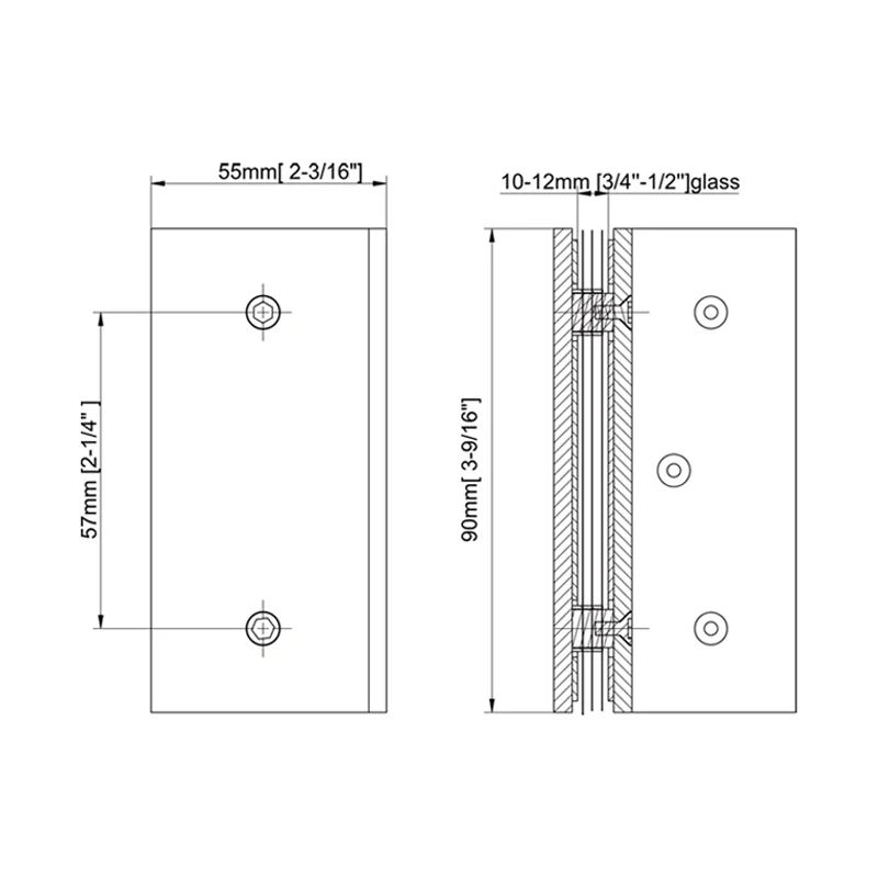 Mirror Chrome Finish Glass to Wall Square Wall Mount & Glass Clamp Size