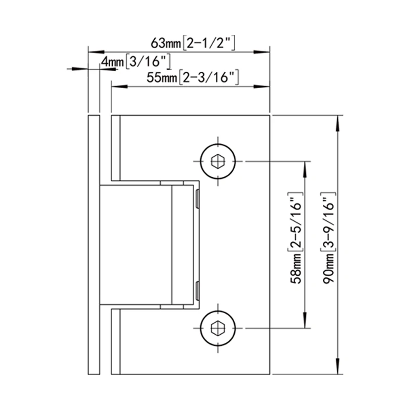 Mirror Chrome Finish Square Profile Glass to Wall Shower Door Hinges Size