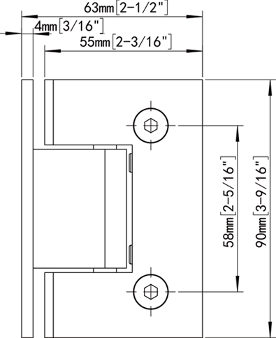 Mirror Chrome Finish Square Profile Glass to Wall Shower Door Hinges Size