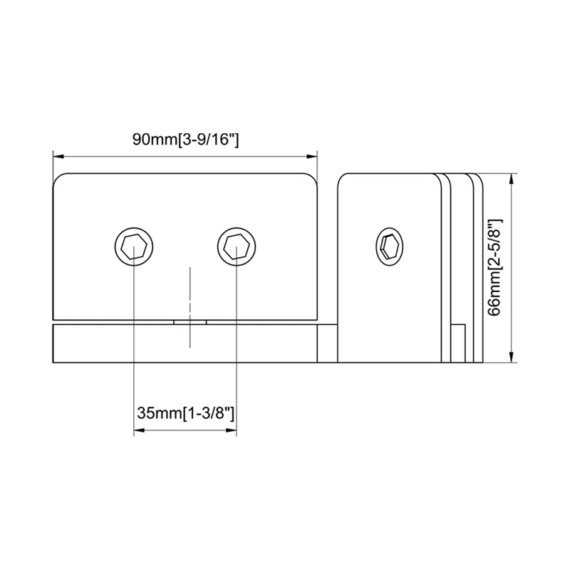 Square 135° Pivot Shower Door Hinges Size