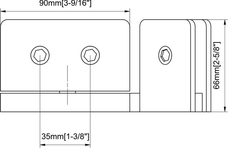 Square 135° Pivot Shower Door Hinges Size