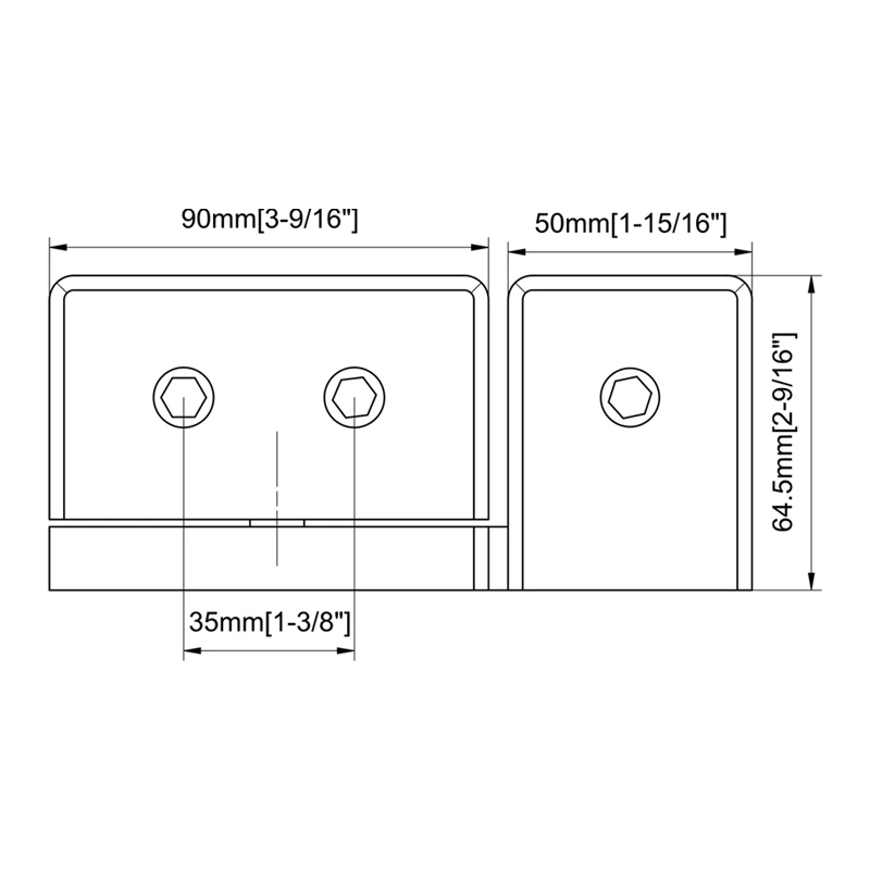 Square 180° Pivot Shower Door Hinges H8202TF Size