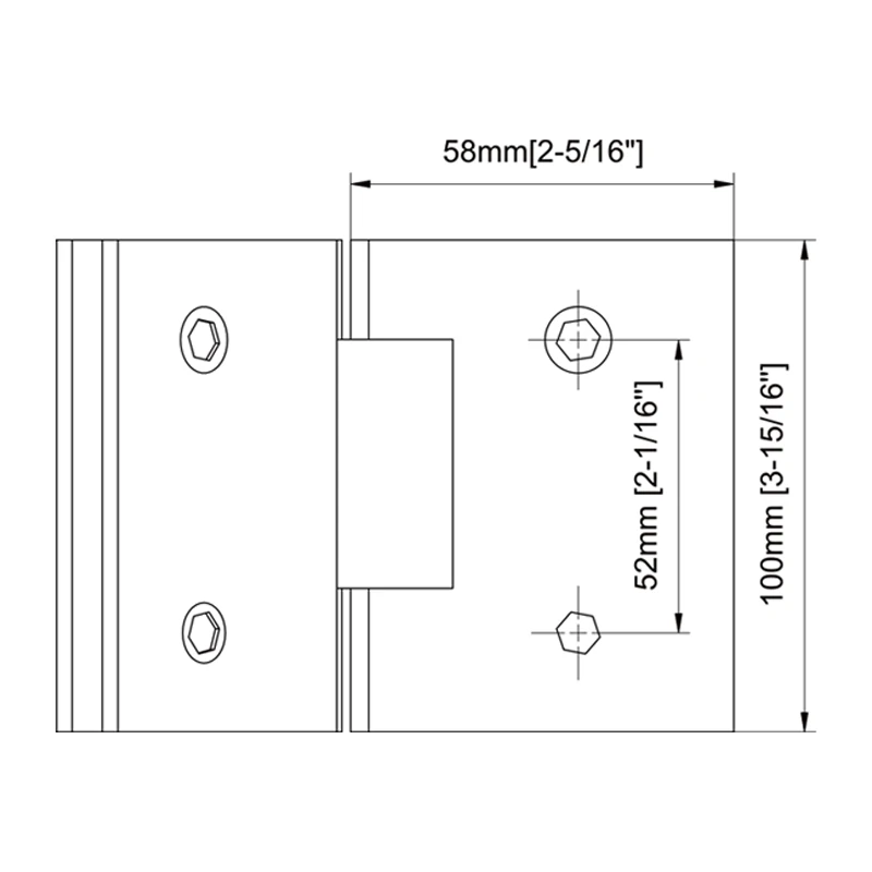 Square Profile 135°Glass to Glass Shower Door Hinges Size