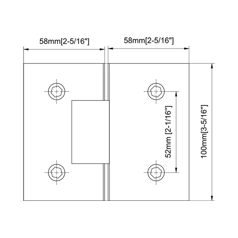 Square Profile 180°Glass to Glass Shower Door Hinges Size