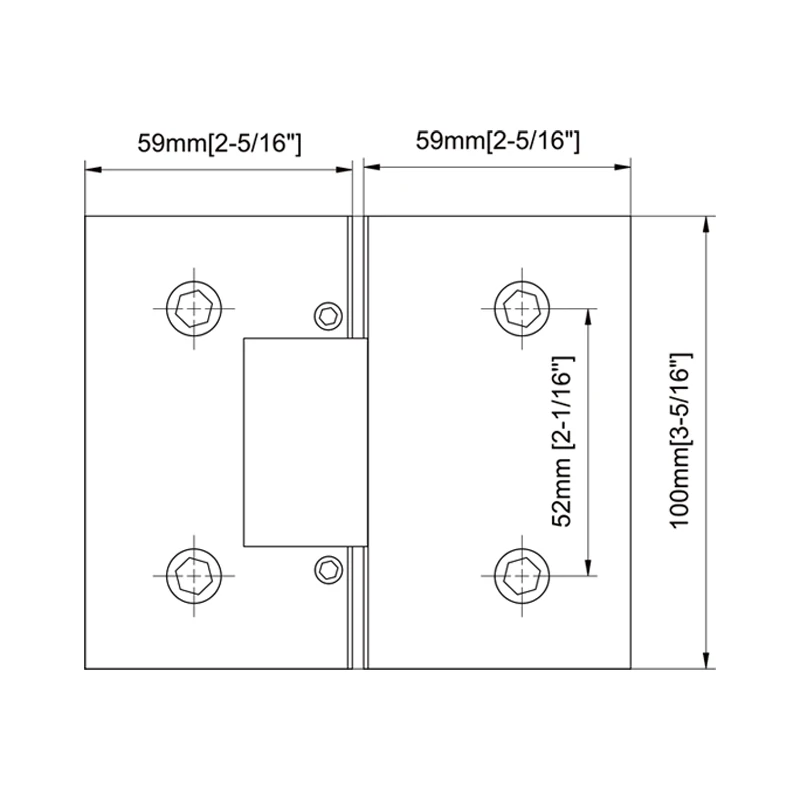 Square Profile 180°Glass to Glass Shower Door Hinges Size