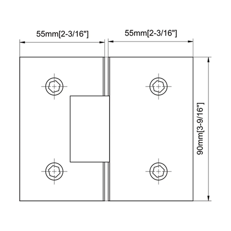 Square Profile 180°Glass to Glass Shower Door Hinges Size