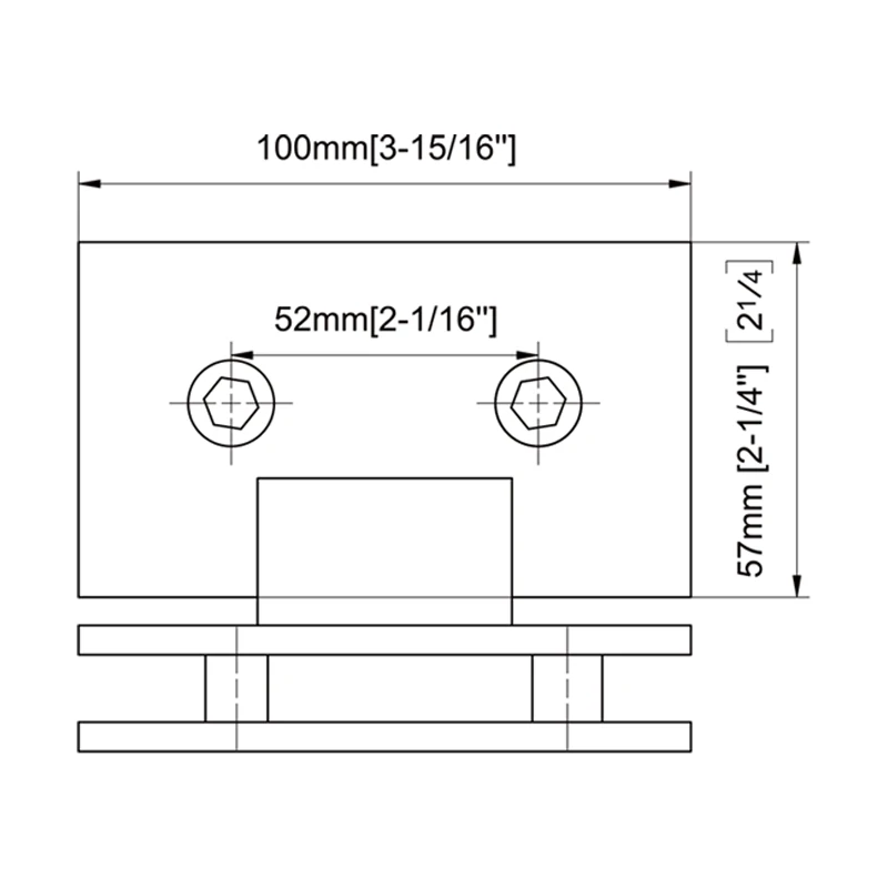Square Profile 90°Glass to Glass Shower Door Hinges Size