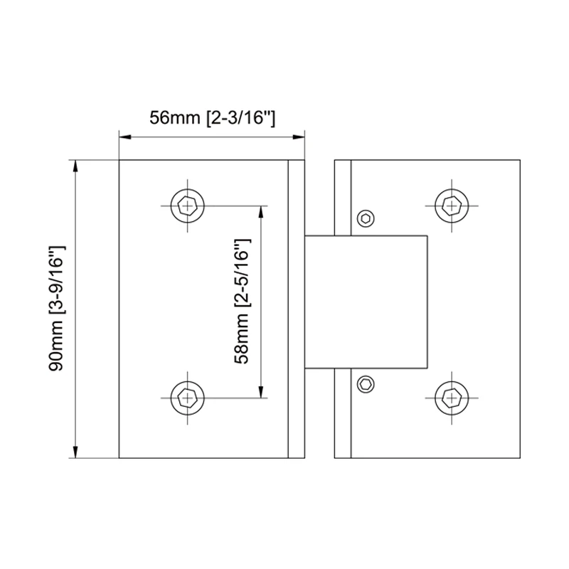Square Profile Glass to Glass 180°Square Profile Shower Door Hinges Size