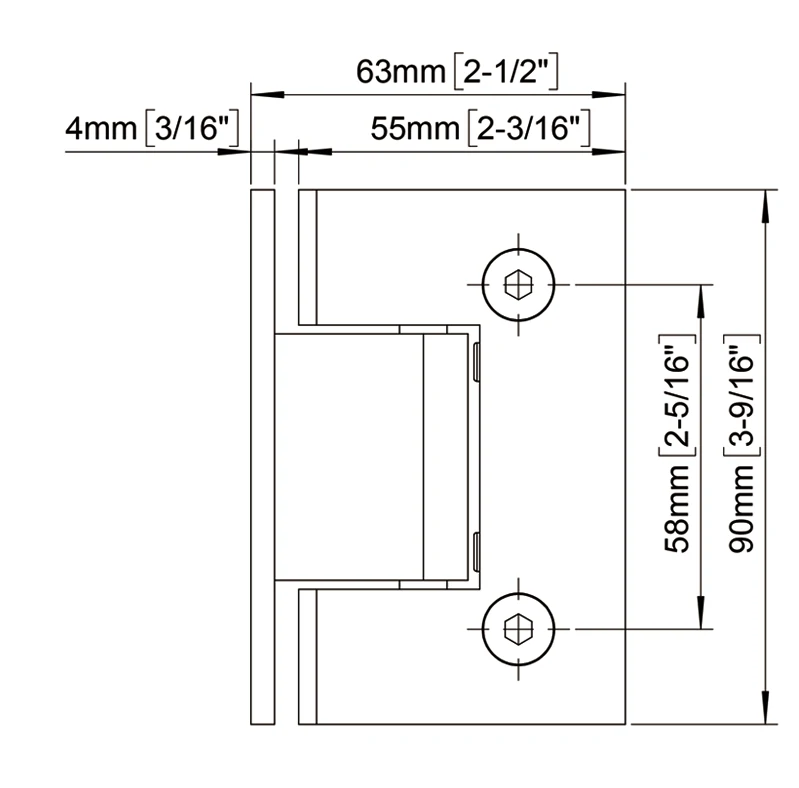 Square Profile Glass to Wall Shower Door Hinges Size