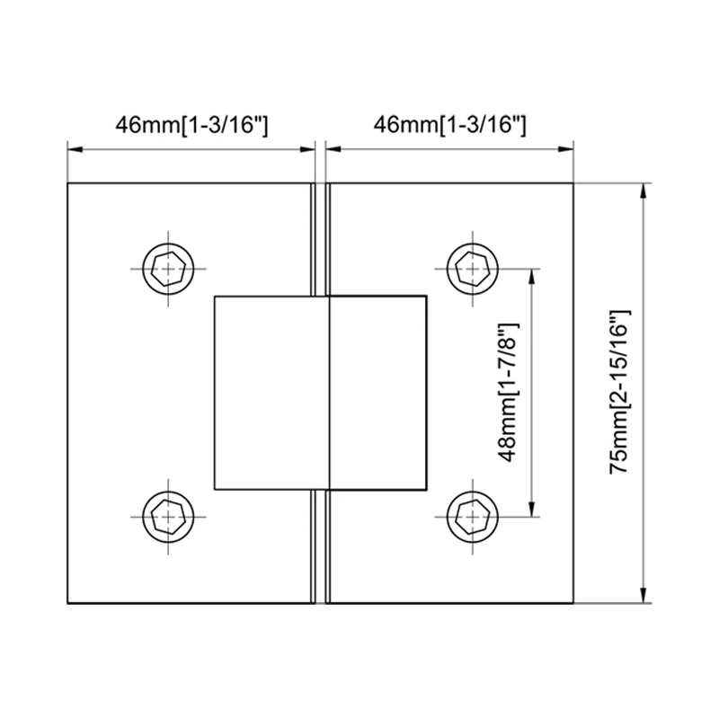 Square Profile with Mesh 180°Glass to Glass Shower Door Hinges Size