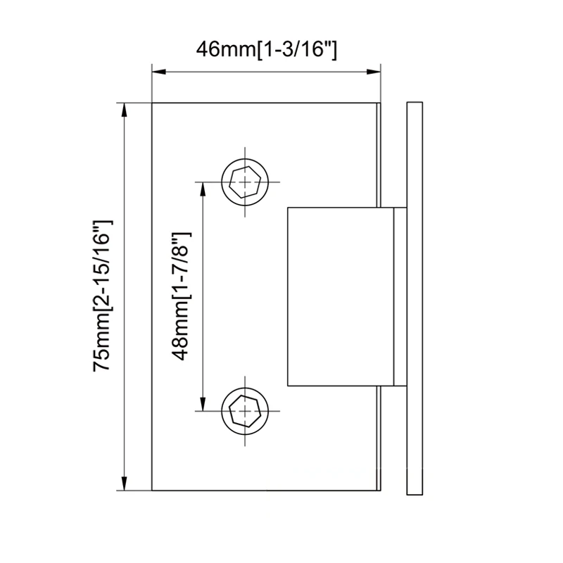 Square Profile with Mesh Glass to Wall Shower Door Hinges Size