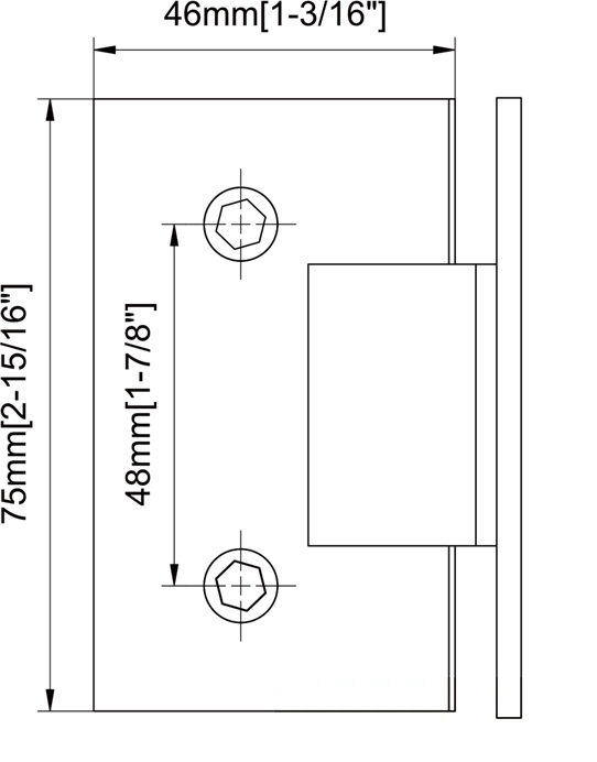 Square Profile with Mesh Glass to Wall Shower Door Hinges Size