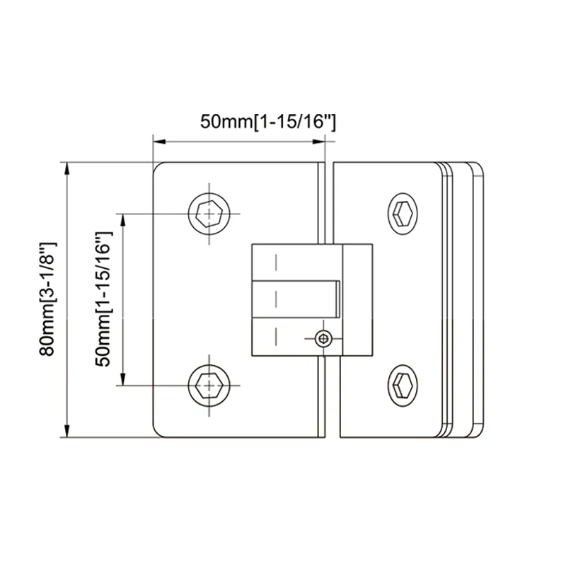 Square Profile With Radius Corners Glass to Glass 135°Shower Door Hinges Size