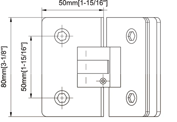 Square Profile With Radius Corners Glass to Glass 135°Shower Door Hinges Size