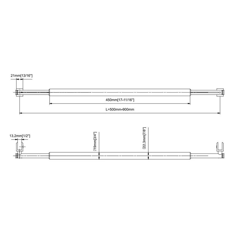 With Metal Washers Glass to Glass Round Support Bar & Accessories 500~900mm-AP08-A02-size